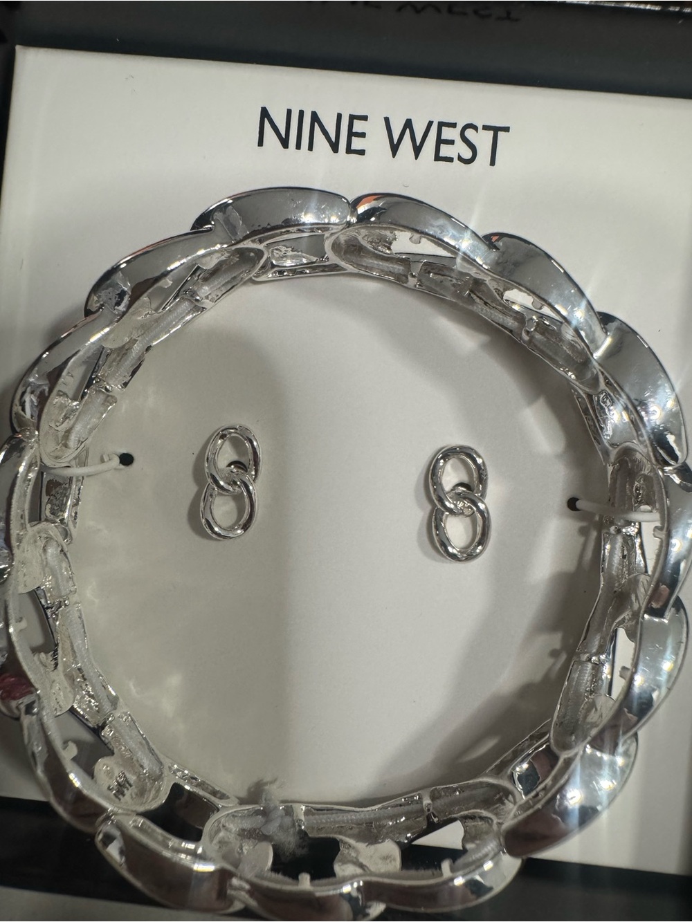 Nine West Silver-Tone Link Bracelet and Infinity Stud Earrings Set new